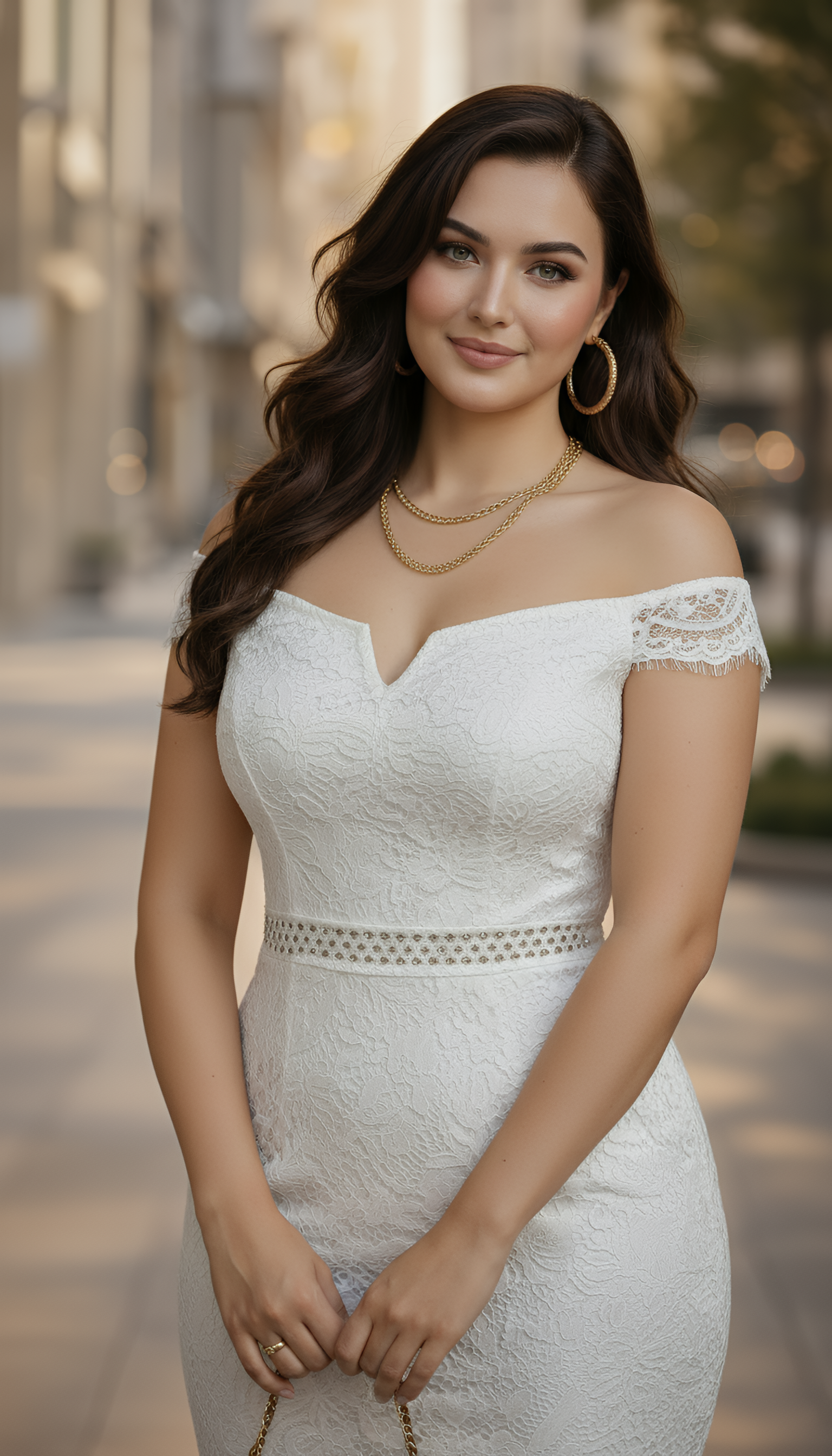 Moonlit Romance - Lace Trim Off-Shoulder Midi Dress