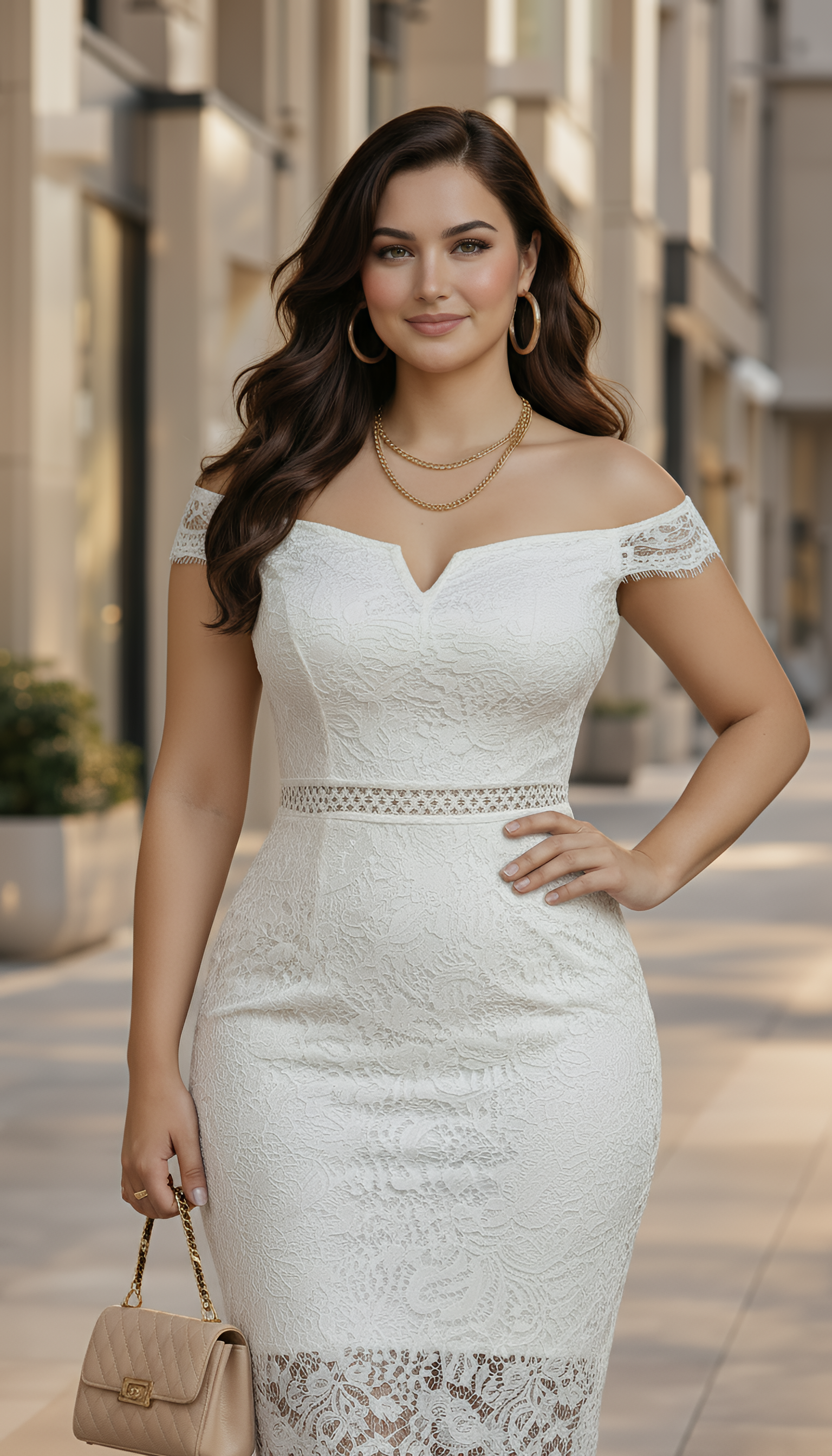 Moonlit Romance - Lace Trim Off-Shoulder Midi Dress