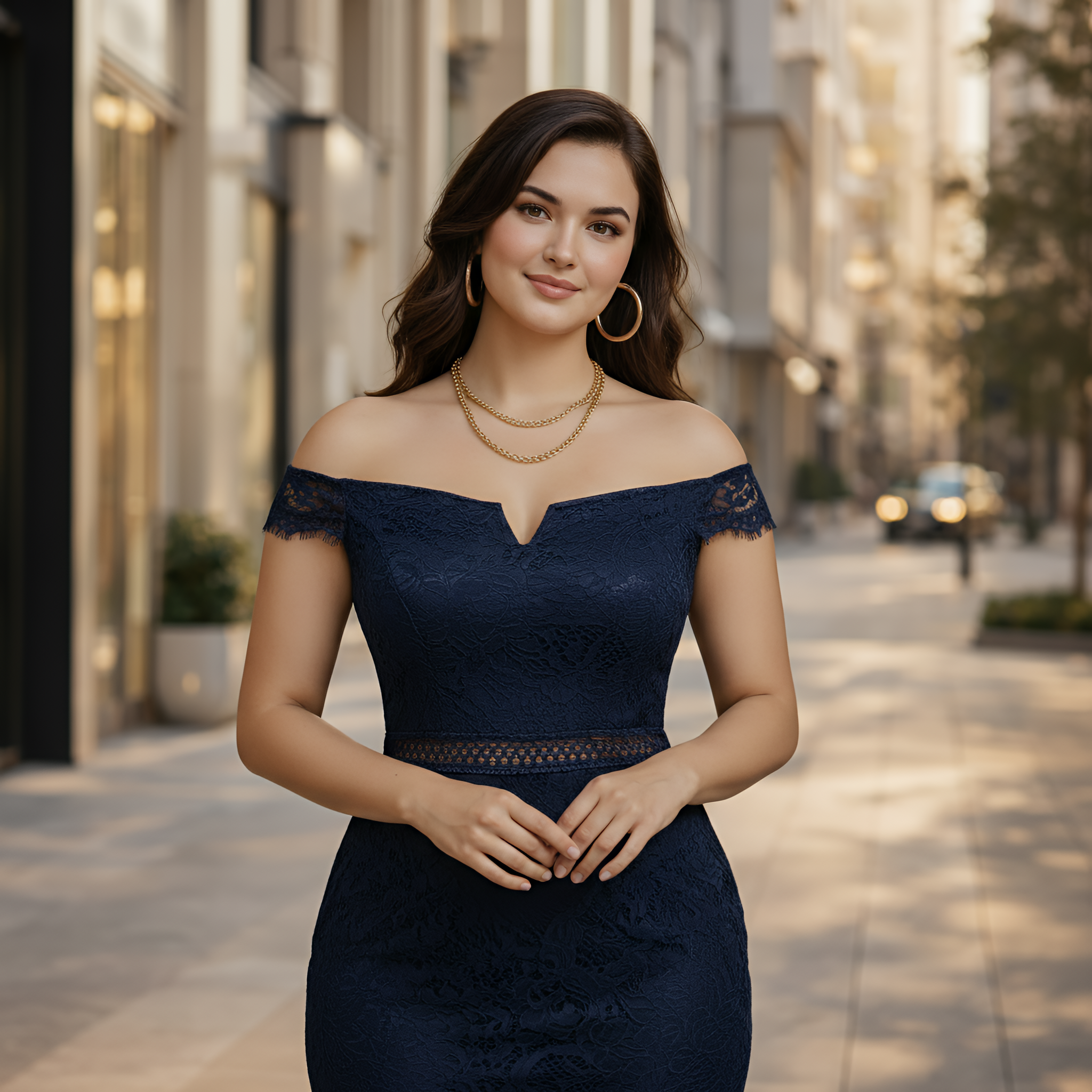 Moonlit Romance - Lace Trim Off-Shoulder Midi Dress