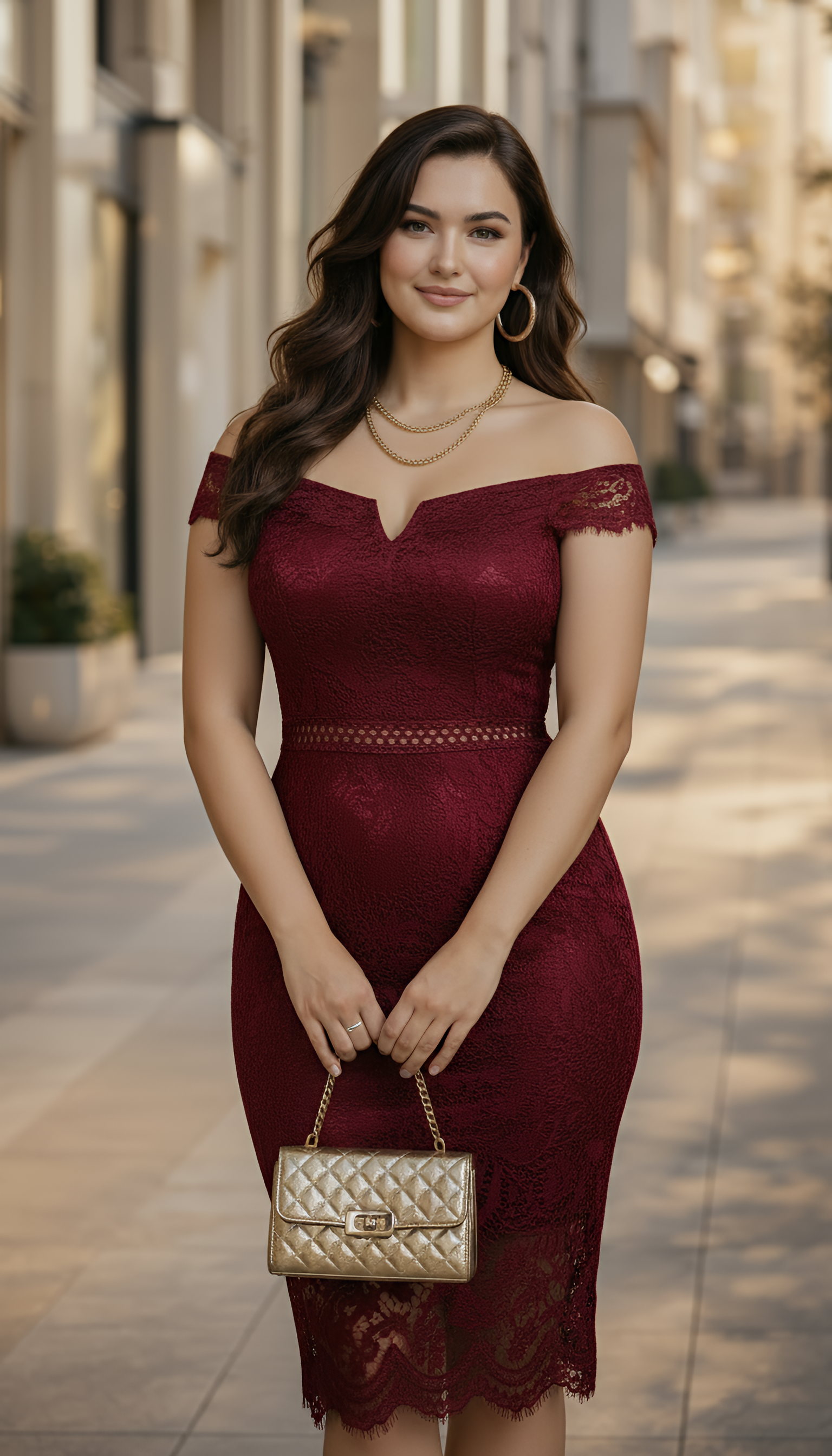 Moonlit Romance - Lace Trim Off-Shoulder Midi Dress