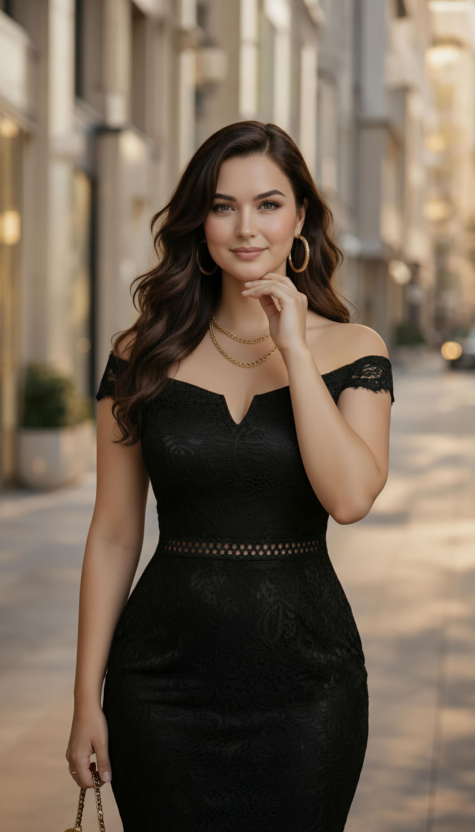 Moonlit Romance - Lace Trim Off-Shoulder Midi Dress