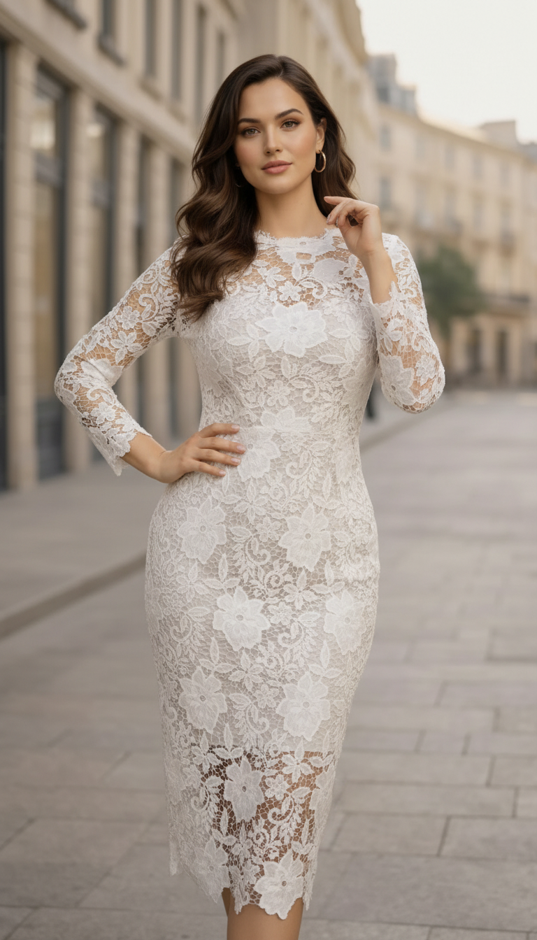 Ethereal Lace Midi Dress - Timeless White