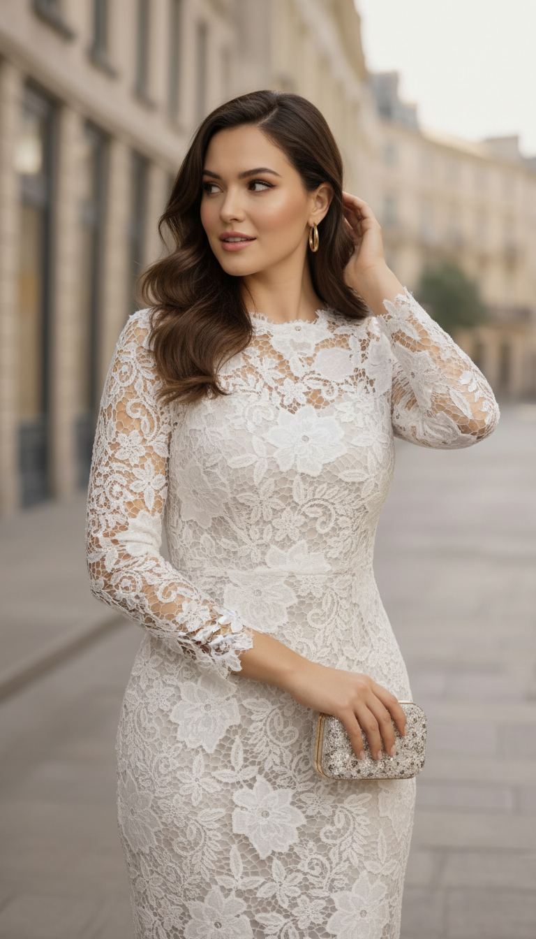 Ethereal Lace Midi Dress - Timeless White