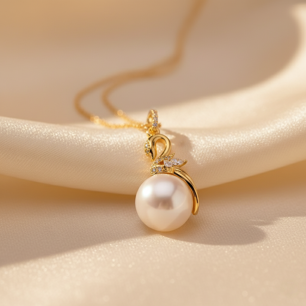The Swan Embrace – 925 Sterling Silver Pearl Necklace in Gold & Platinum Finishes