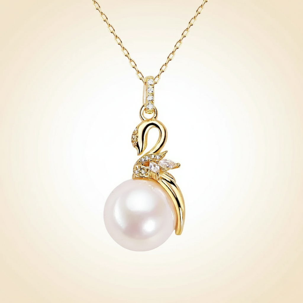 The Swan Embrace – 925 Sterling Silver Pearl Necklace in Gold & Platinum Finishes