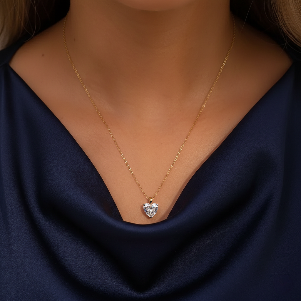 Radiant Heart – 925 Sterling Silver Moissanite Necklace in Gold & Platinum Finishes