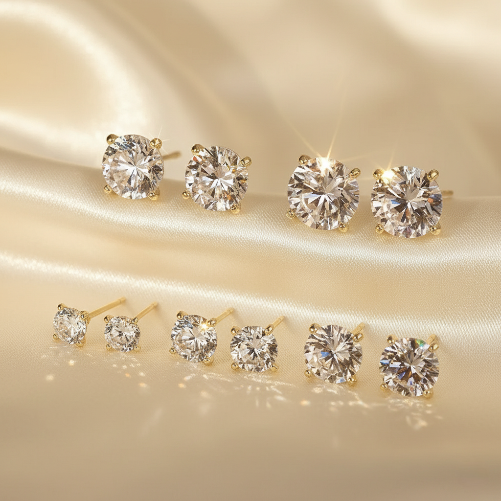 Luna Radiance – 925 Sterling Silver Moissanite Stud Earrings | Round-Claw Design in Gold & Platinum Finishes