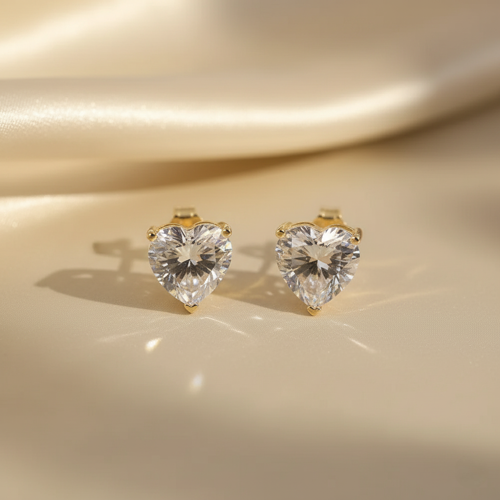 Eternal Spark – 925 Sterling Silver Moissanite Heart Earrings in Gold & Platinum Finishes