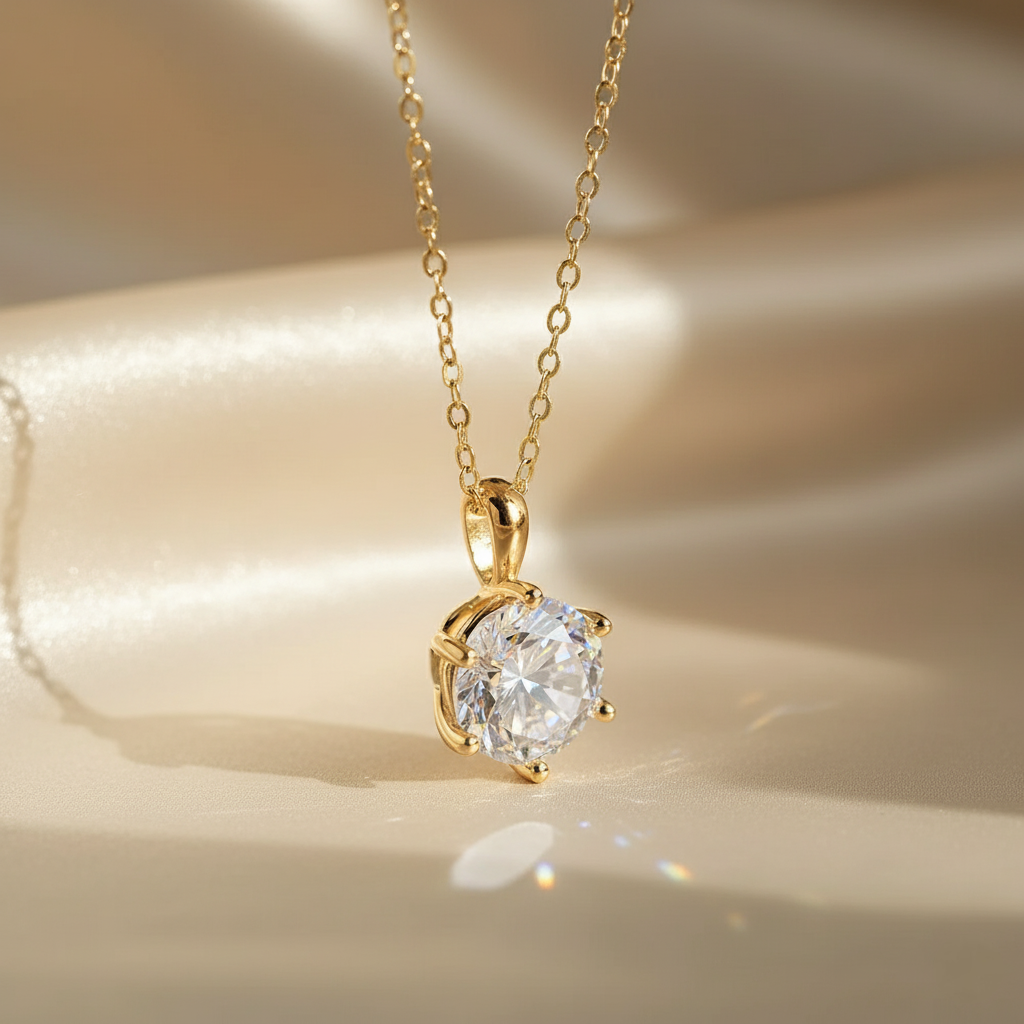 Celeste Glow – 925 Sterling Silver Moissanite Necklace in Gold & Platinum Finishes