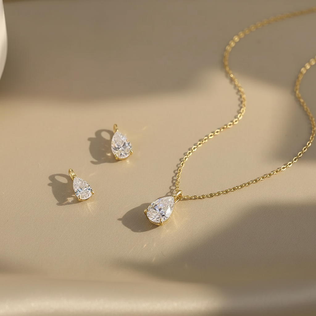 Aurora Tear – 925 Sterling Silver Moissanite & Zircon Waterdrop Necklace | Gold & Platinum Finishes