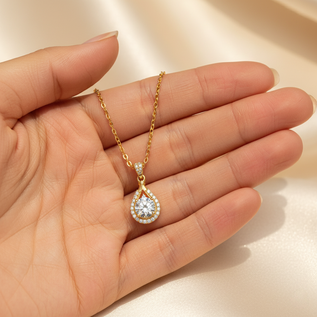 Seraphine Lute – 14K Gold-Plated 925 Sterling Silver Moissanite Teardrop Pendant Necklace
