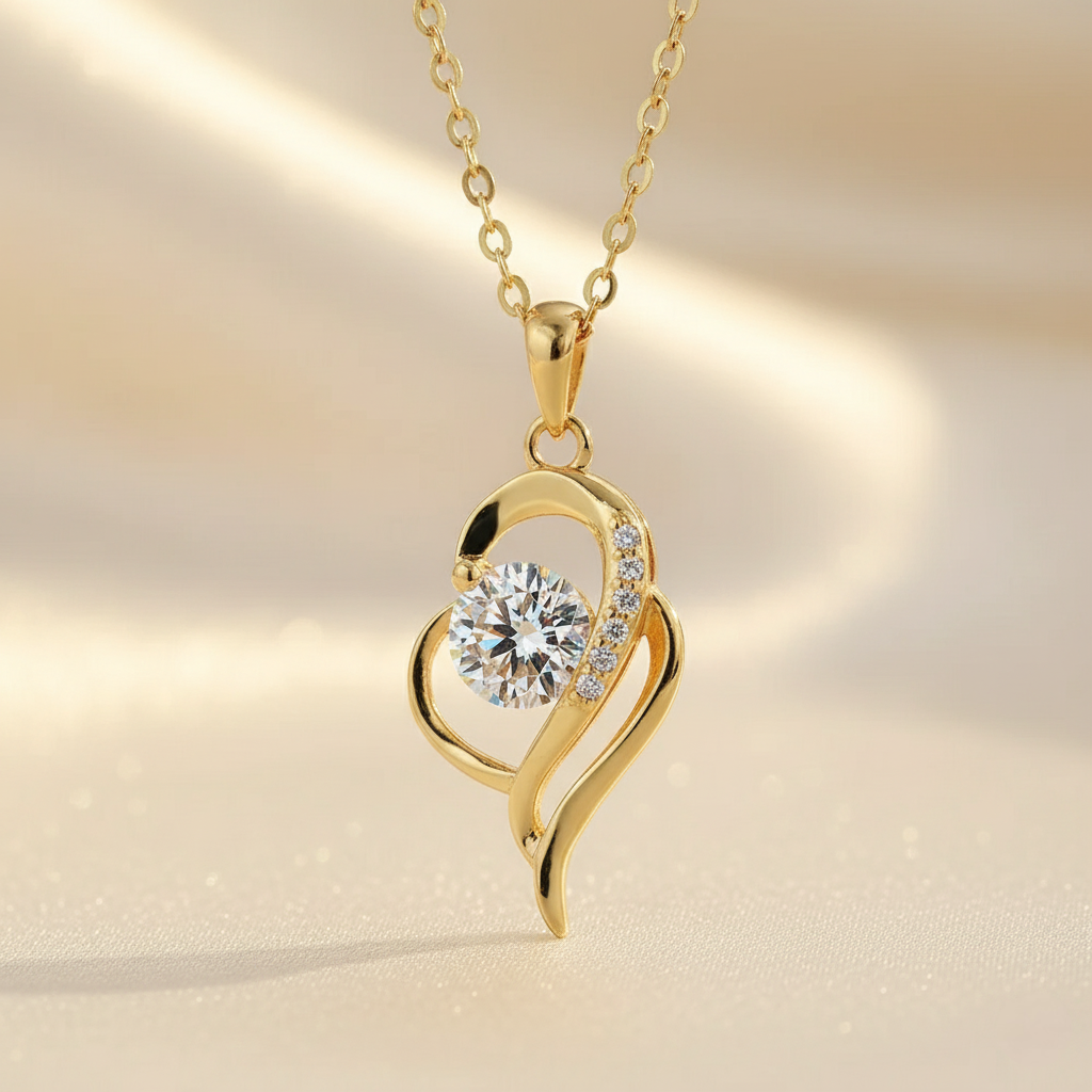 Elysian Bloom – 925 Sterling Silver Moissanite Necklace | 14K Gold-Plated Irregular Heart Pendant