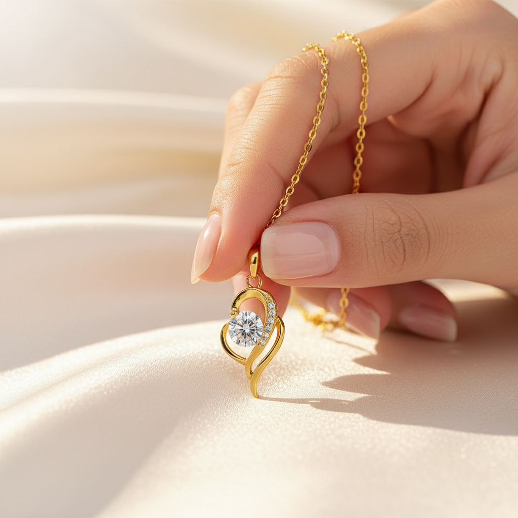 Elysian Bloom – 925 Sterling Silver Moissanite Necklace | 14K Gold-Plated Irregular Heart Pendant