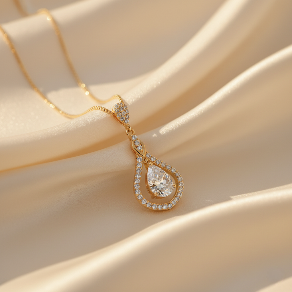 Celestial Drop – 925 Sterling Silver D-Color Moissanite Teardrop Necklace | 14K Gold-Plated Luxury Clavicle Chain