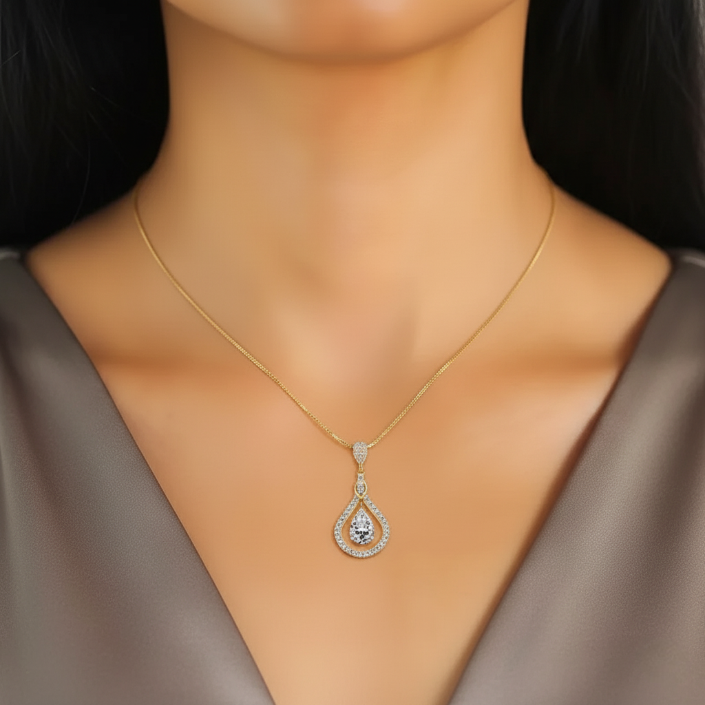 Celestial Drop – 925 Sterling Silver D-Color Moissanite Teardrop Necklace | 14K Gold-Plated Luxury Clavicle Chain