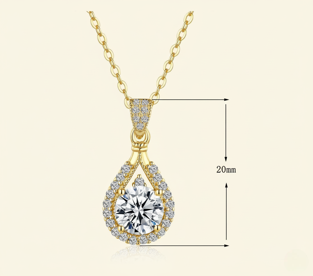 Seraphine Lute – 14K Gold-Plated 925 Sterling Silver Moissanite Teardrop Pendant Necklace