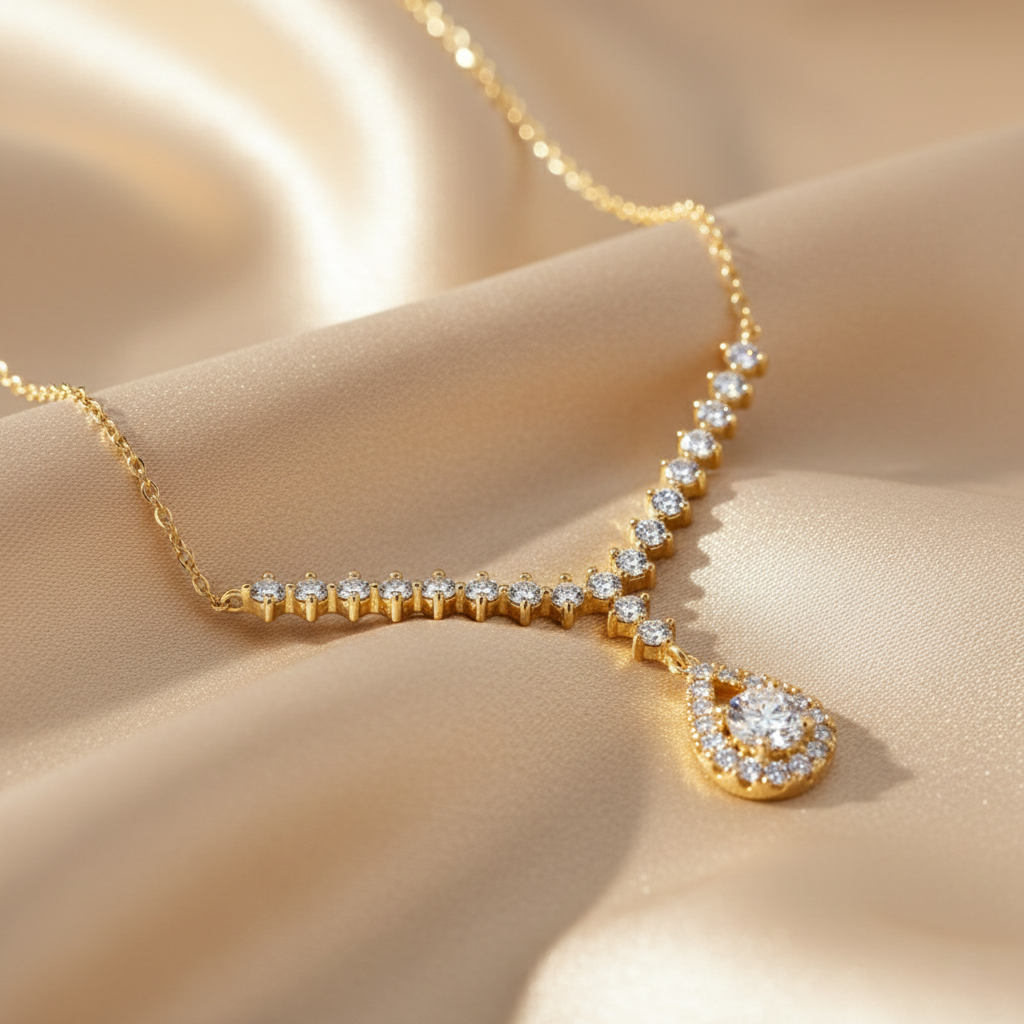 Starlit Cascade – 925 Sterling Silver Moissanite Waterdrop Necklace | Gold & White Gold Finishes