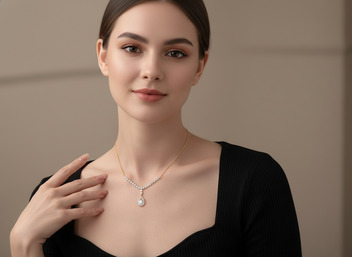 Starlit Cascade – 925 Sterling Silver Moissanite Waterdrop Necklace | Gold & White Gold Finishes