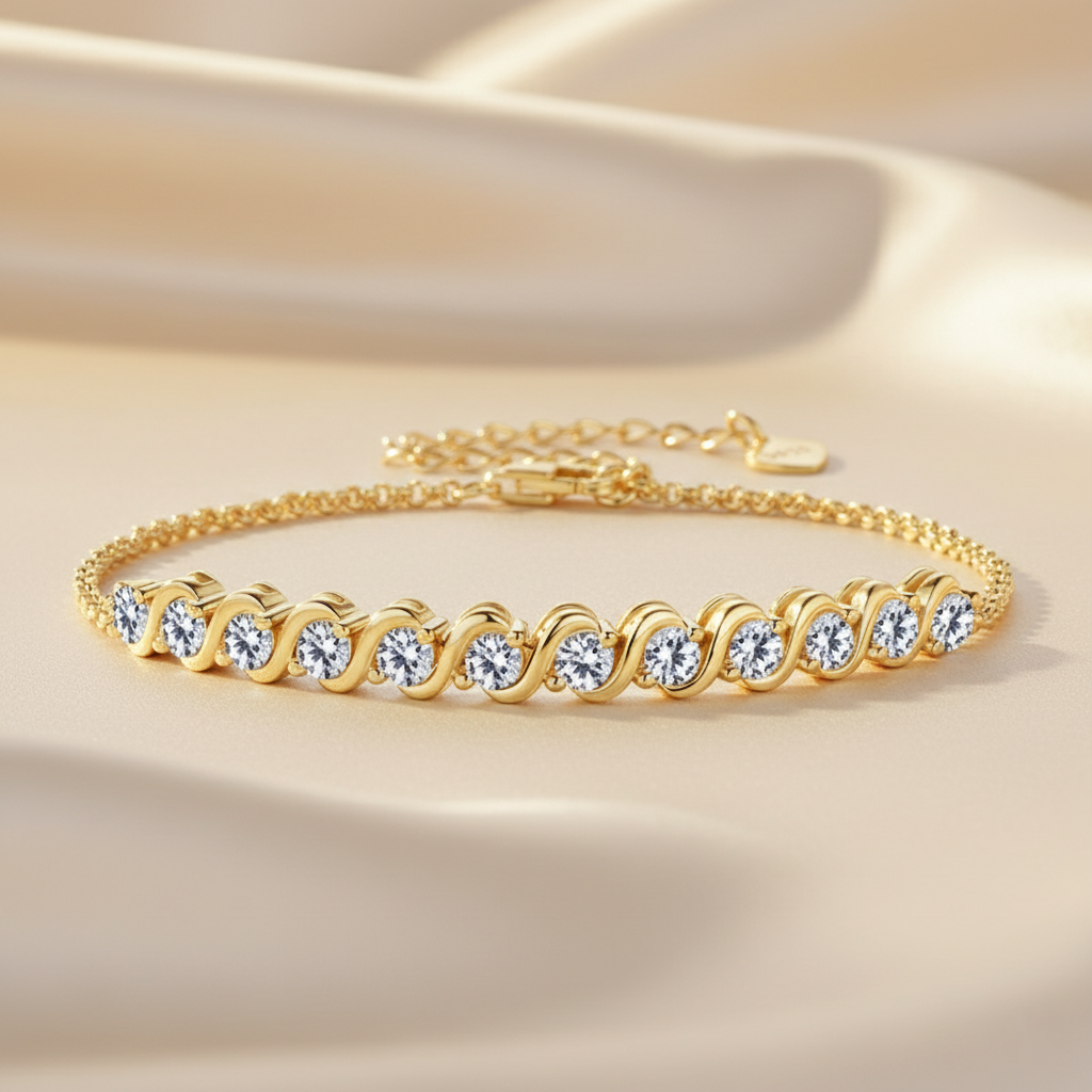 Twilight Twist – 925 Sterling Silver D-Color Moissanite Bracelet | Gold & White Gold Finishes