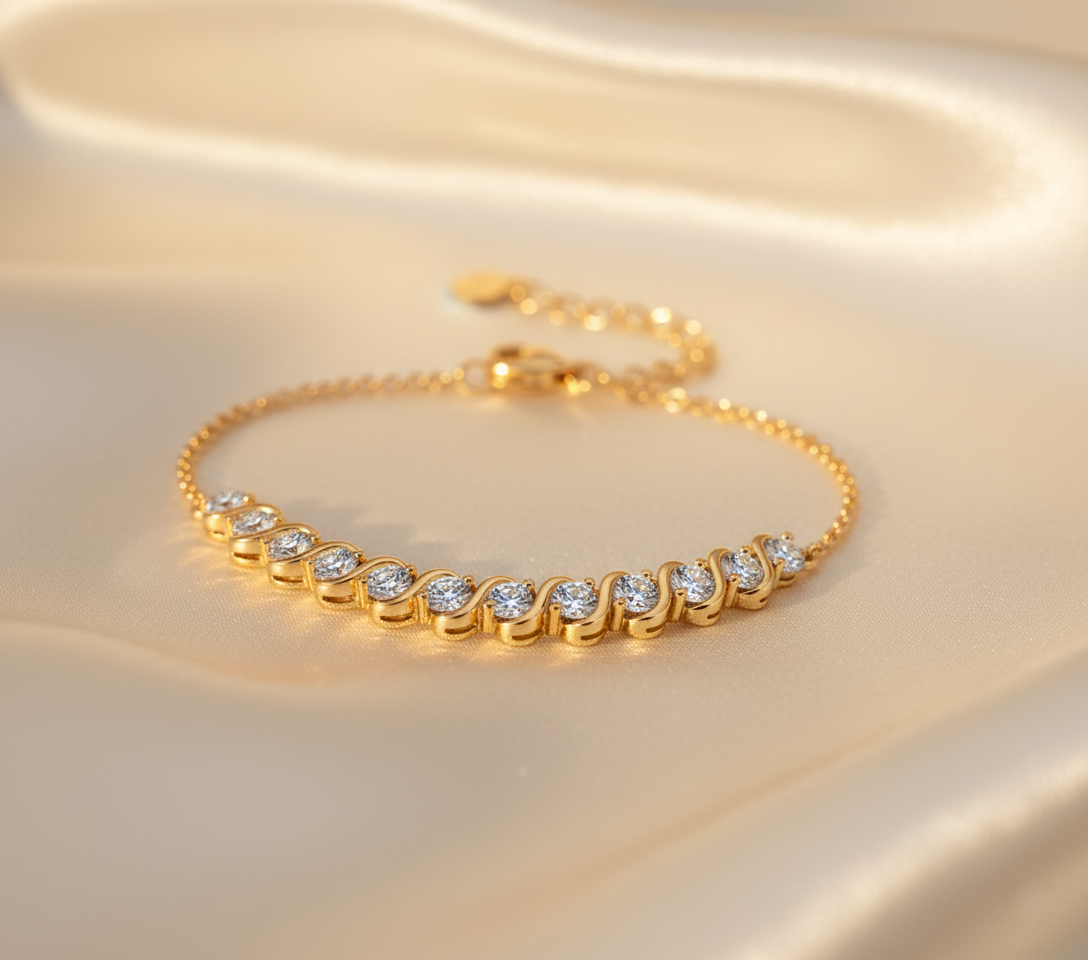 Twilight Twist – 925 Sterling Silver D-Color Moissanite Bracelet | Gold & White Gold Finishes