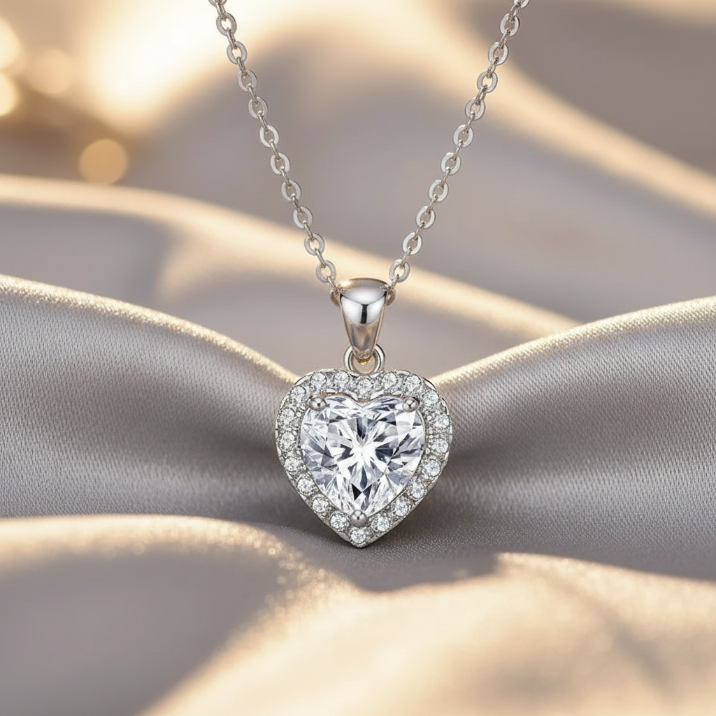 Pure Heart – 925 Sterling Silver Moissanite Pendant Necklace | Gold & White Gold Finishes | Minimalist Romantic Design