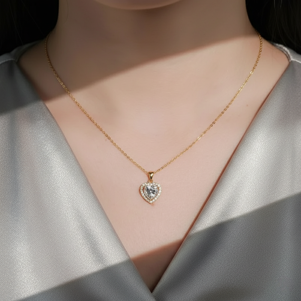 Pure Heart – 925 Sterling Silver Moissanite Pendant Necklace | Gold & White Gold Finishes | Minimalist Romantic Design