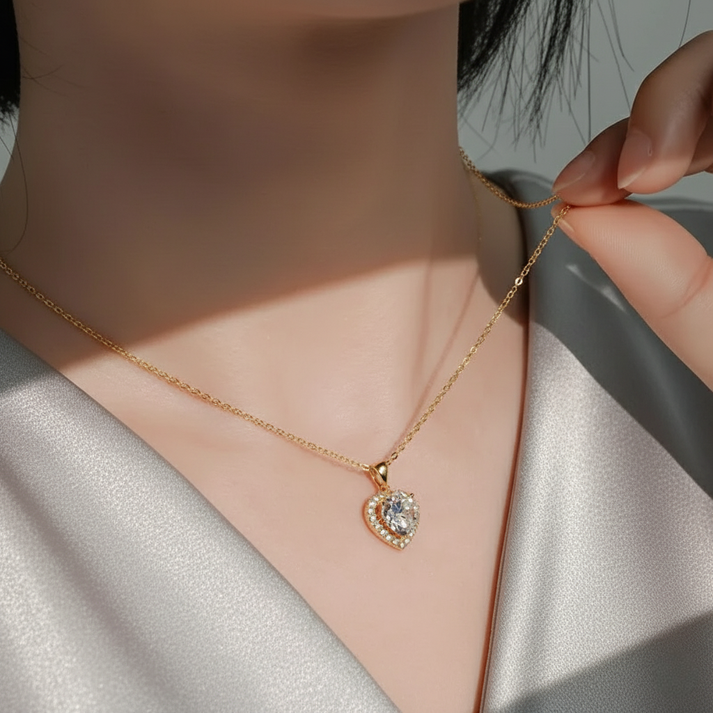 Pure Heart – 925 Sterling Silver Moissanite Pendant Necklace | Gold & White Gold Finishes | Minimalist Romantic Design