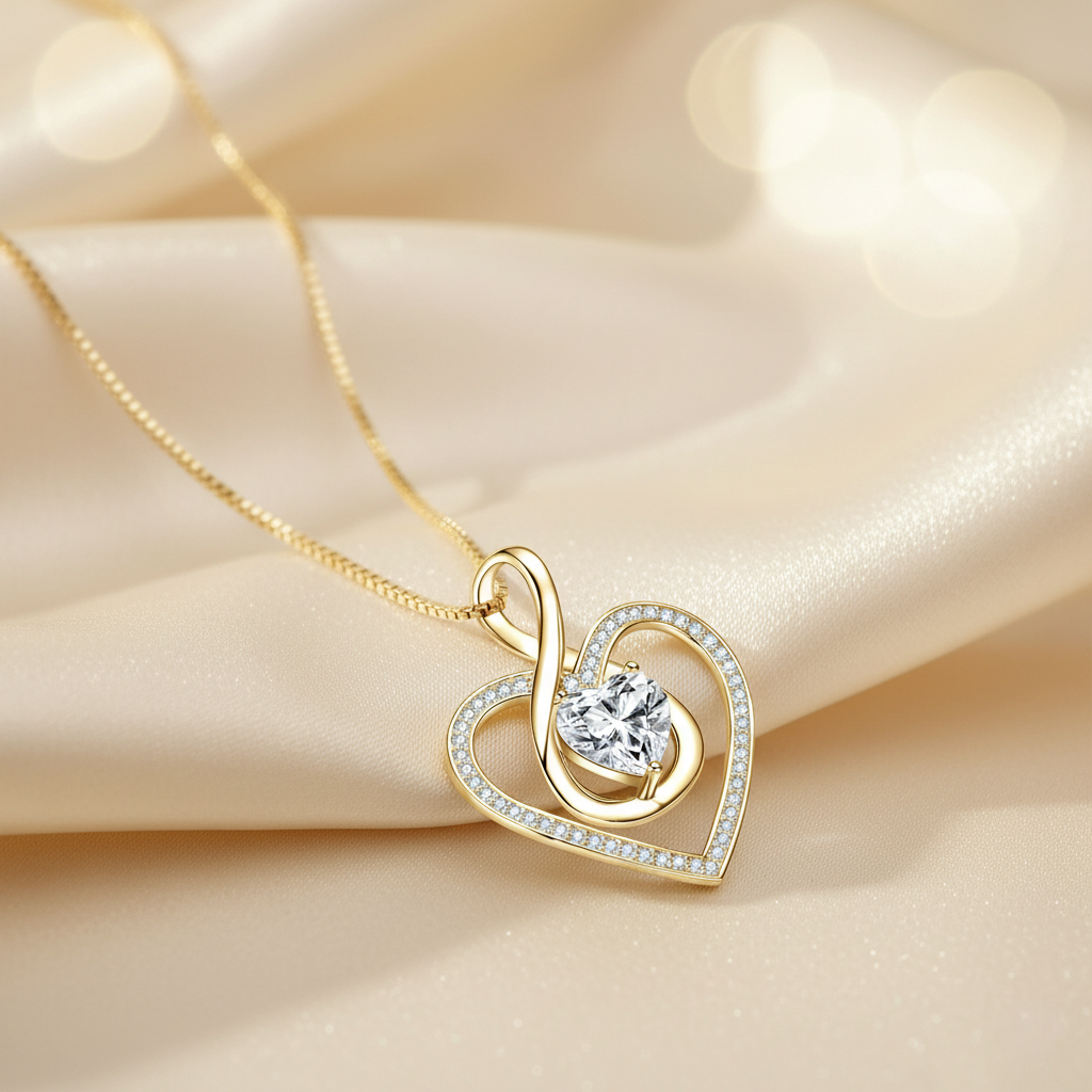 Infinite Heart – 925 Sterling Silver D-Color Moissanite Pendant Necklace | Gold & White Gold Finishes