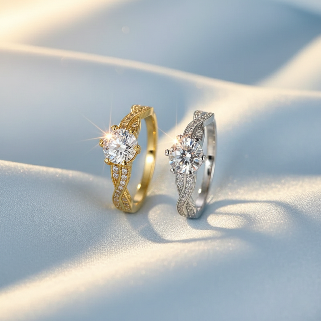 Timeless Radiance – 925 Sterling Silver Six-Prong Moissanite Ring | 18K Gold, White Gold & Rose Gold Finishes