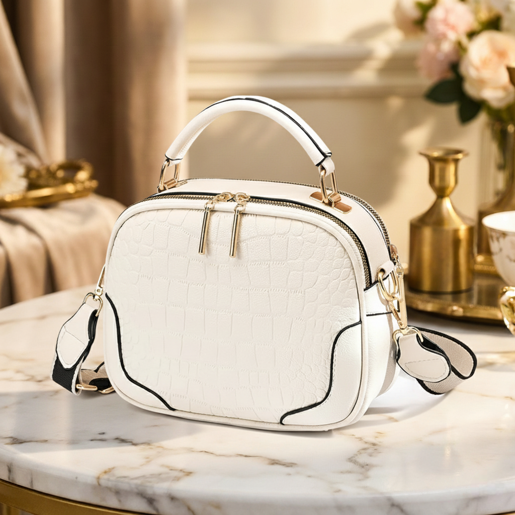 Luxe Charm - All Season PU Leather Handbag | Diamond Quilt or Croco Texture | Elegant Top-Handle Crossbody for Women