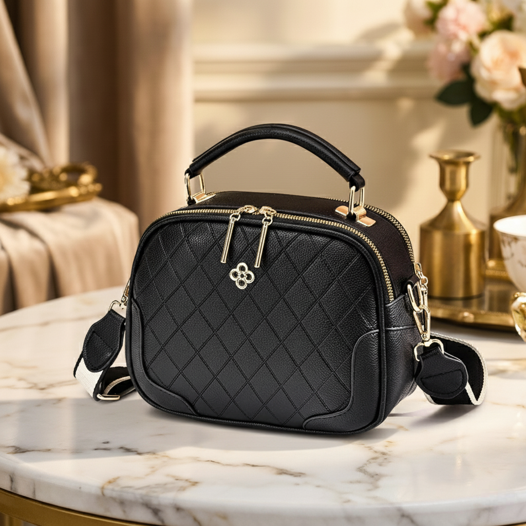 Luxe Charm - All Season PU Leather Handbag | Diamond Quilt or Croco Texture | Elegant Top-Handle Crossbody for Women