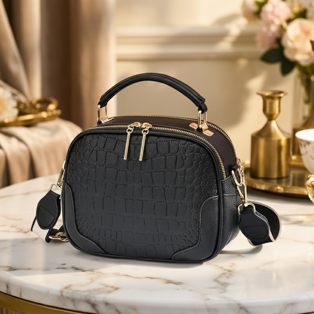 Luxe Charm - All Season PU Leather Handbag | Diamond Quilt or Croco Texture | Elegant Top-Handle Crossbody for Women