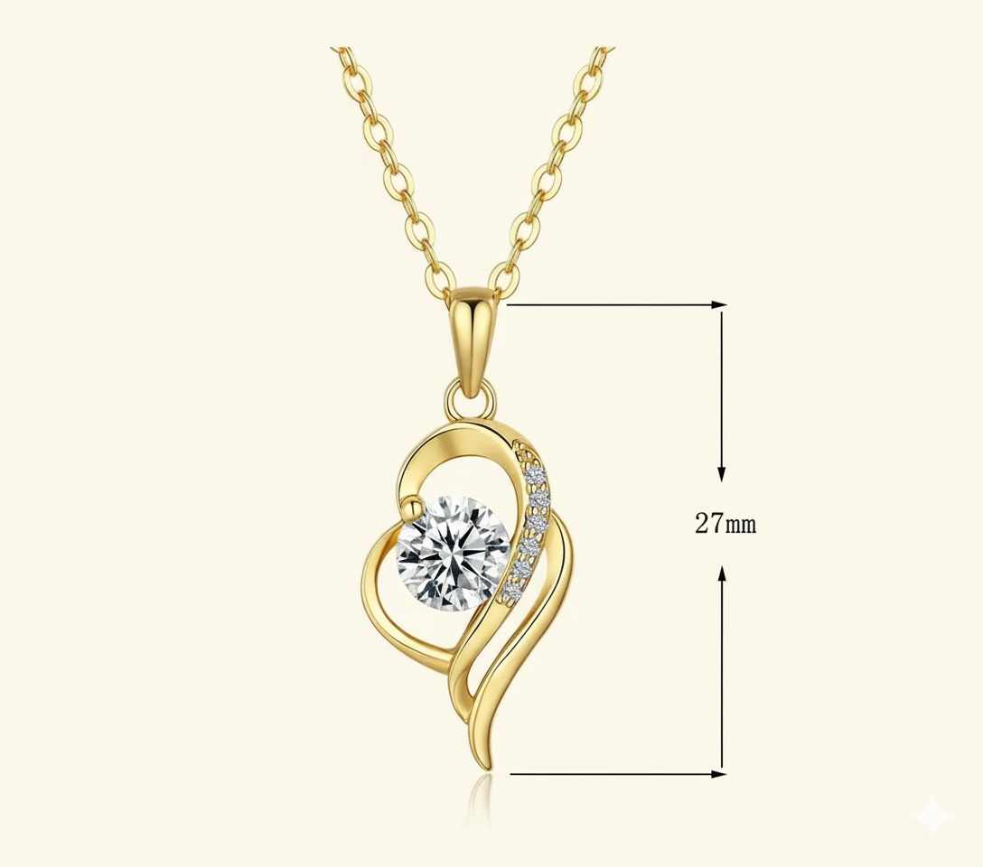 Elysian Bloom – 925 Sterling Silver Moissanite Necklace | 14K Gold-Plated Irregular Heart Pendant