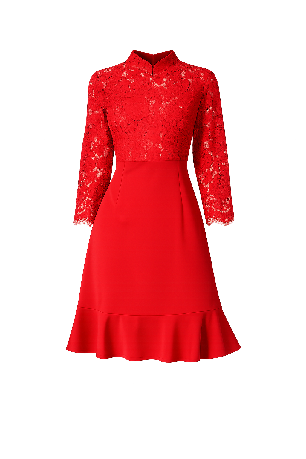 Timeless Romance in Red - Long Sleeve Midi Dress