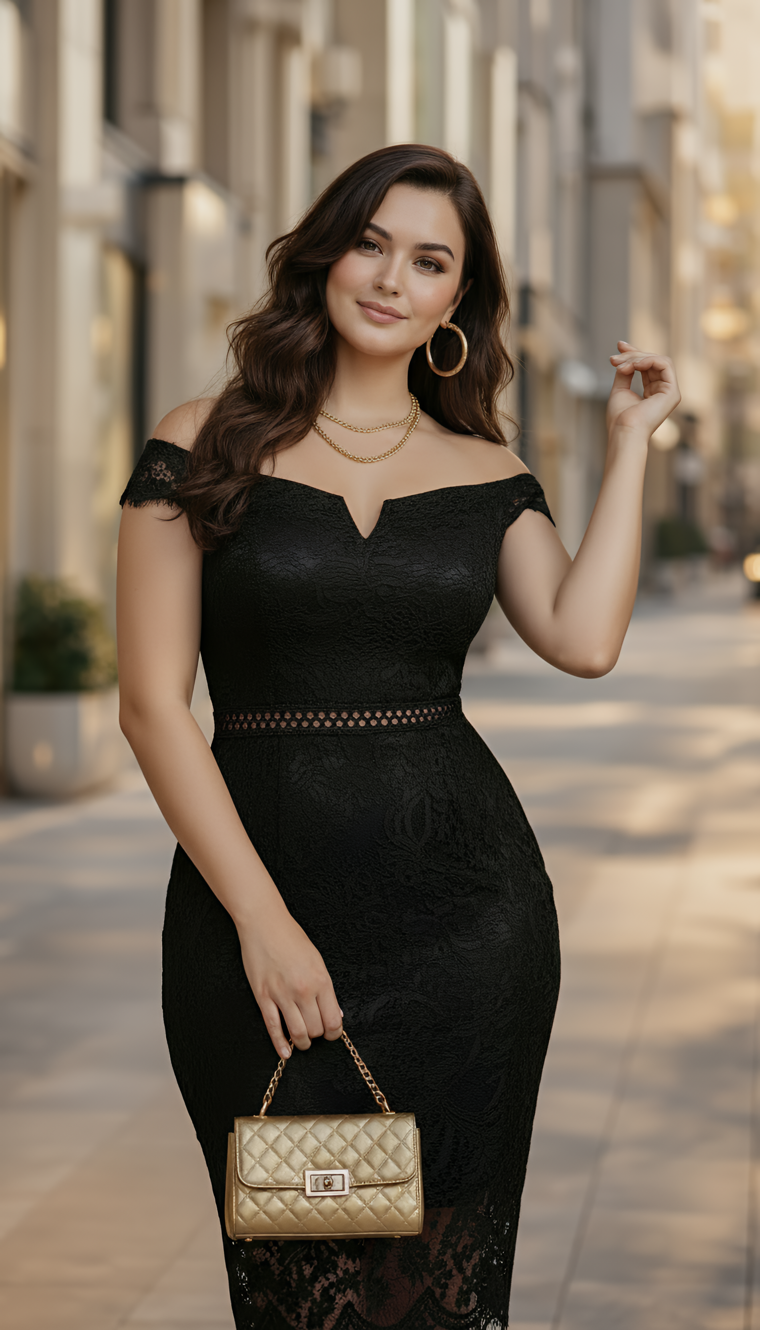 Moonlit Romance - Lace Trim Off-Shoulder Midi Dress