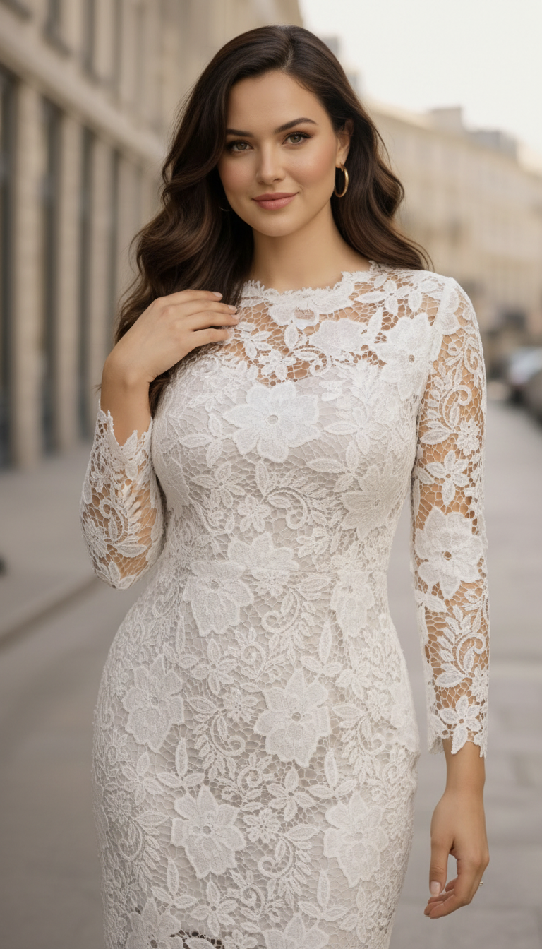 Ethereal Lace Midi Dress - Timeless White