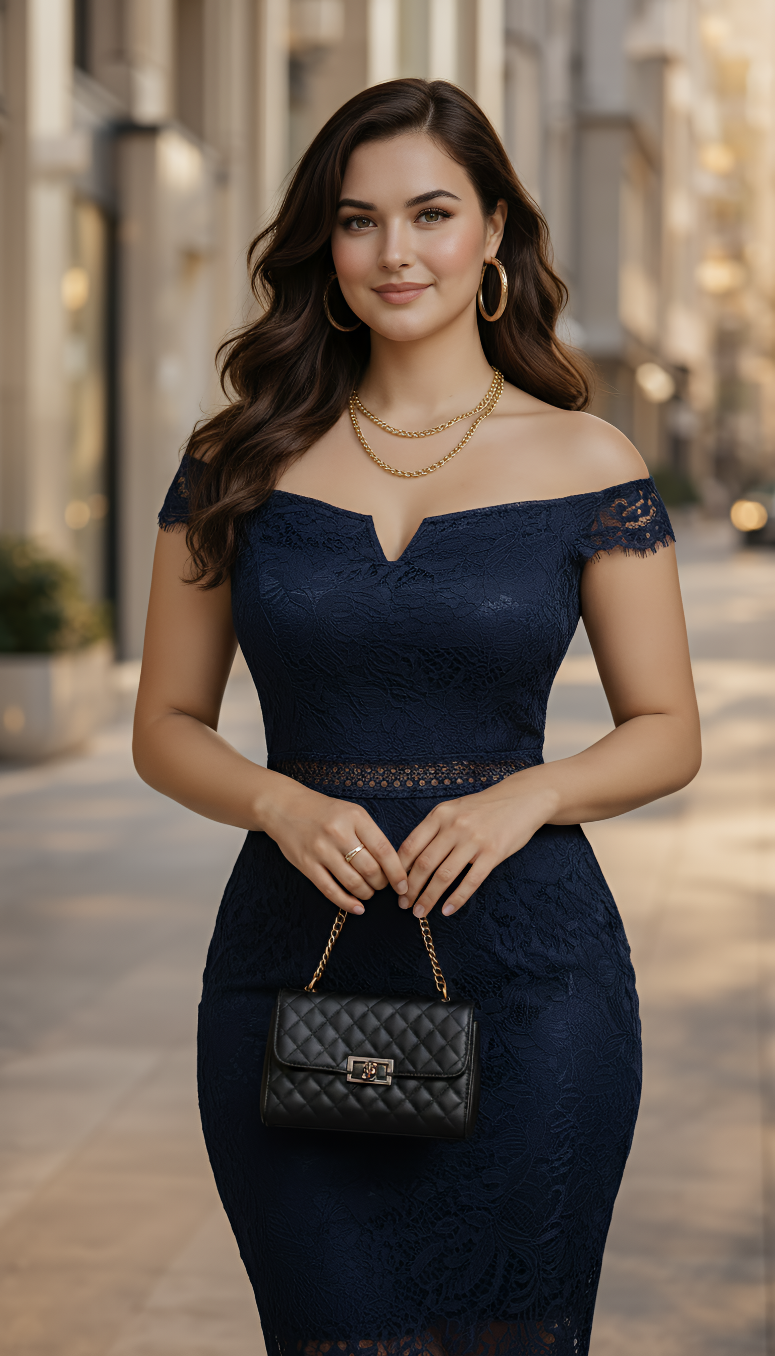 Moonlit Romance - Lace Trim Off-Shoulder Midi Dress