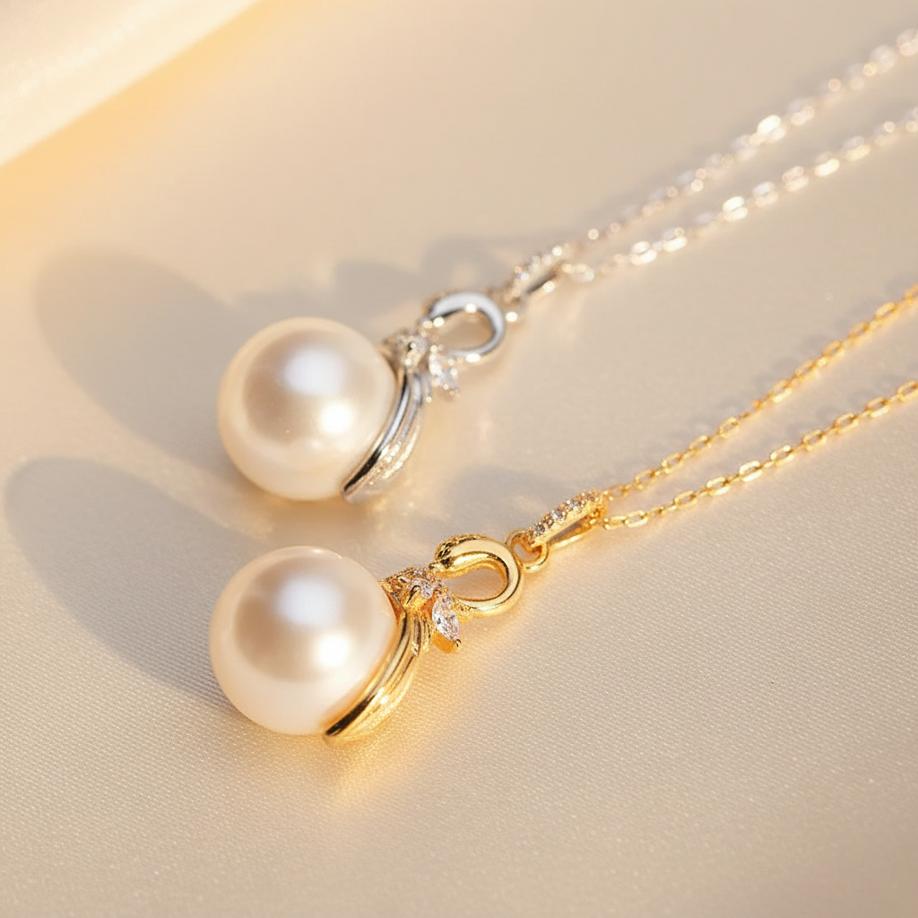 The Swan Embrace – 925 Sterling Silver Pearl Necklace in  Gold & Platinum Finishes