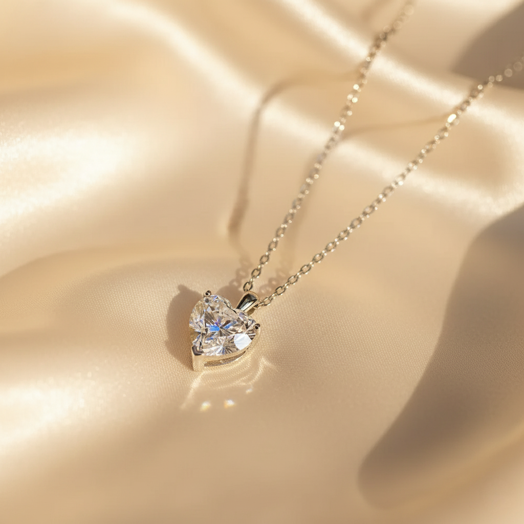 Radiant Heart – 925 Sterling Silver Moissanite Necklace in Gold & Platinum Finishes