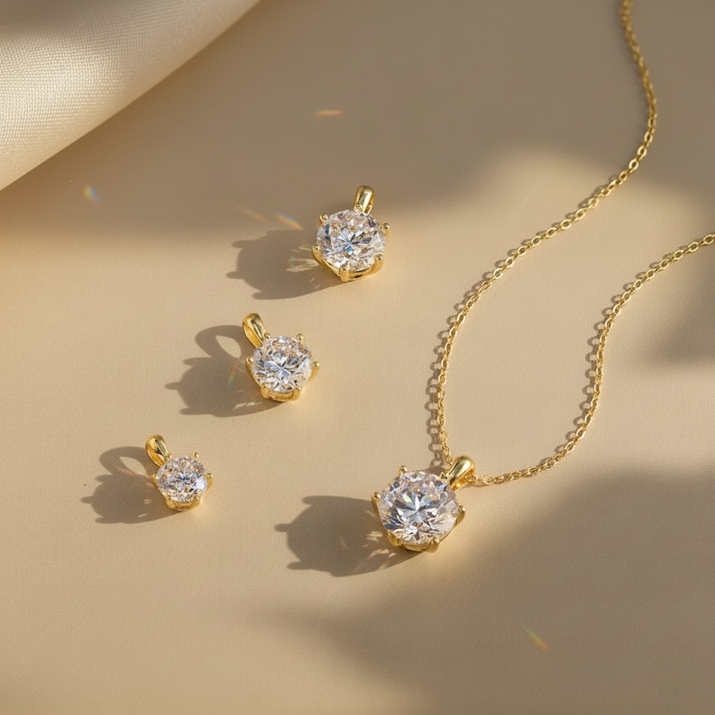 Celeste Glow – 925 Sterling Silver Moissanite Necklace in Gold & Platinum Finishes