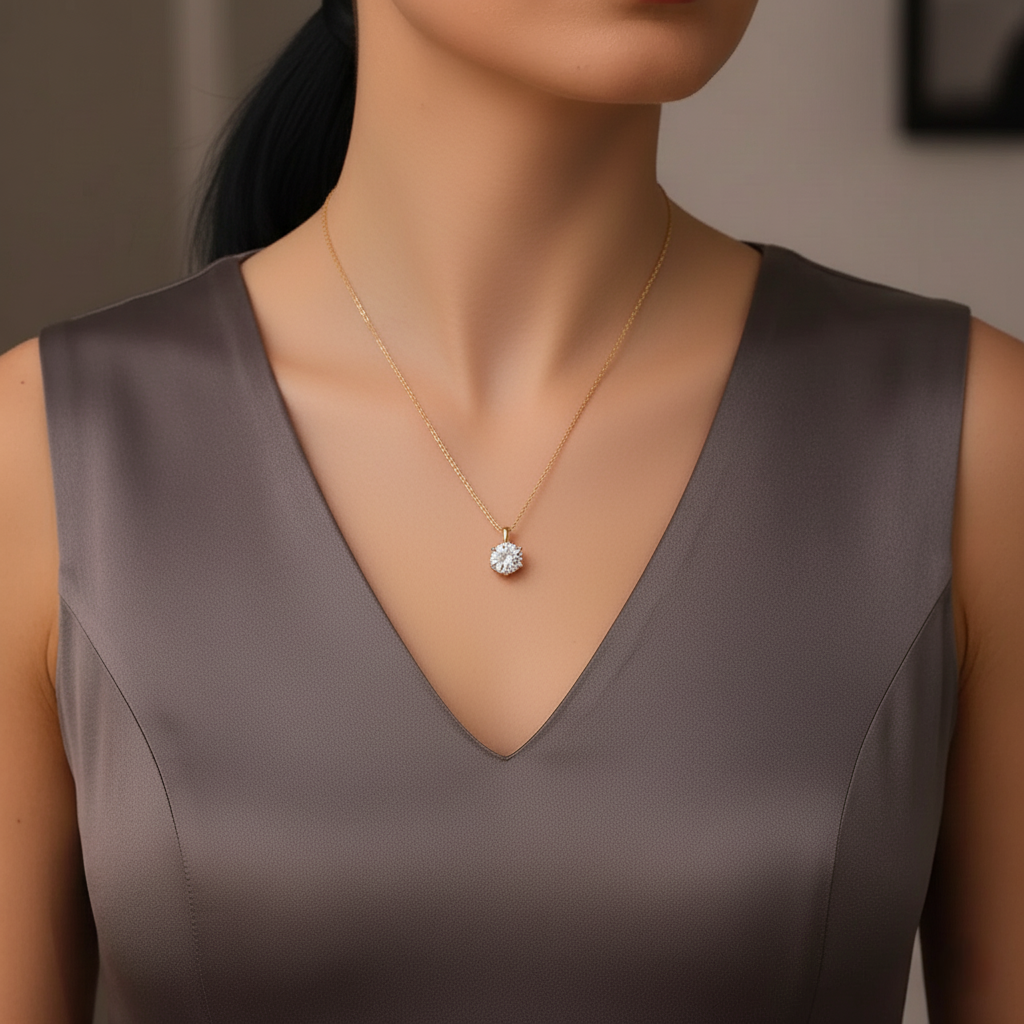 Celeste Glow – 925 Sterling Silver Moissanite Necklace in Gold & Platinum Finishes