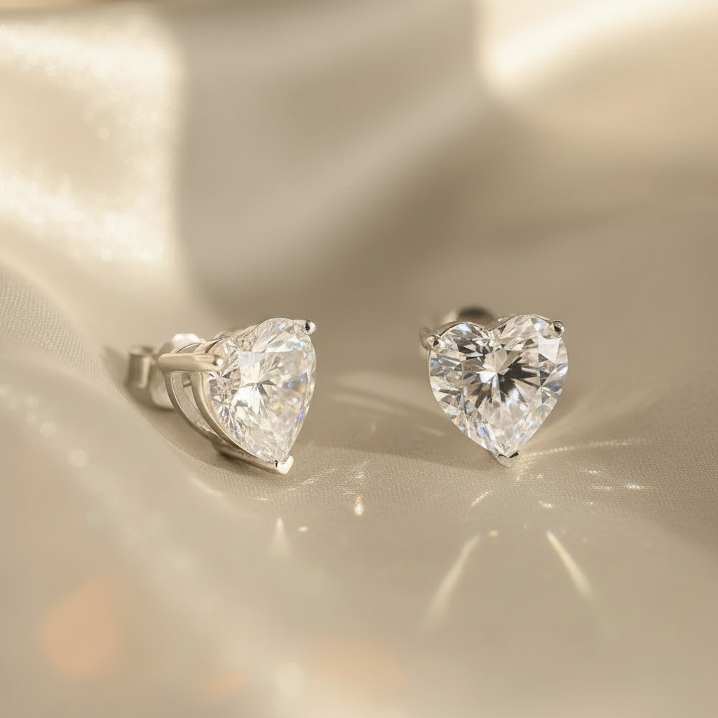 Eternal Spark – 925 Sterling Silver Moissanite Heart Earrings in Gold & Platinum Finishes