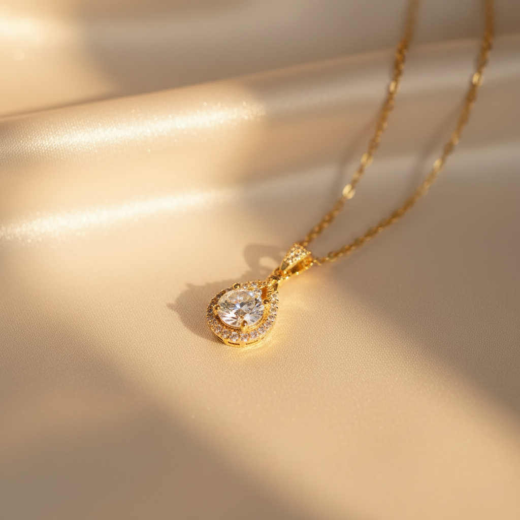 Seraphine Lute – 14K Gold-Plated 925 Sterling Silver Moissanite Teardrop Pendant Necklace