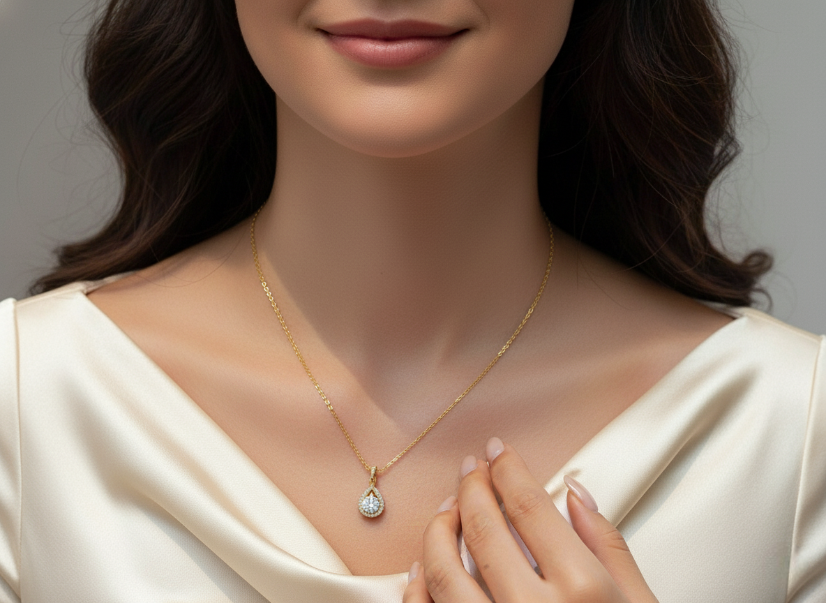 Seraphine Lute – 14K Gold-Plated 925 Sterling Silver Moissanite Teardrop Pendant Necklace