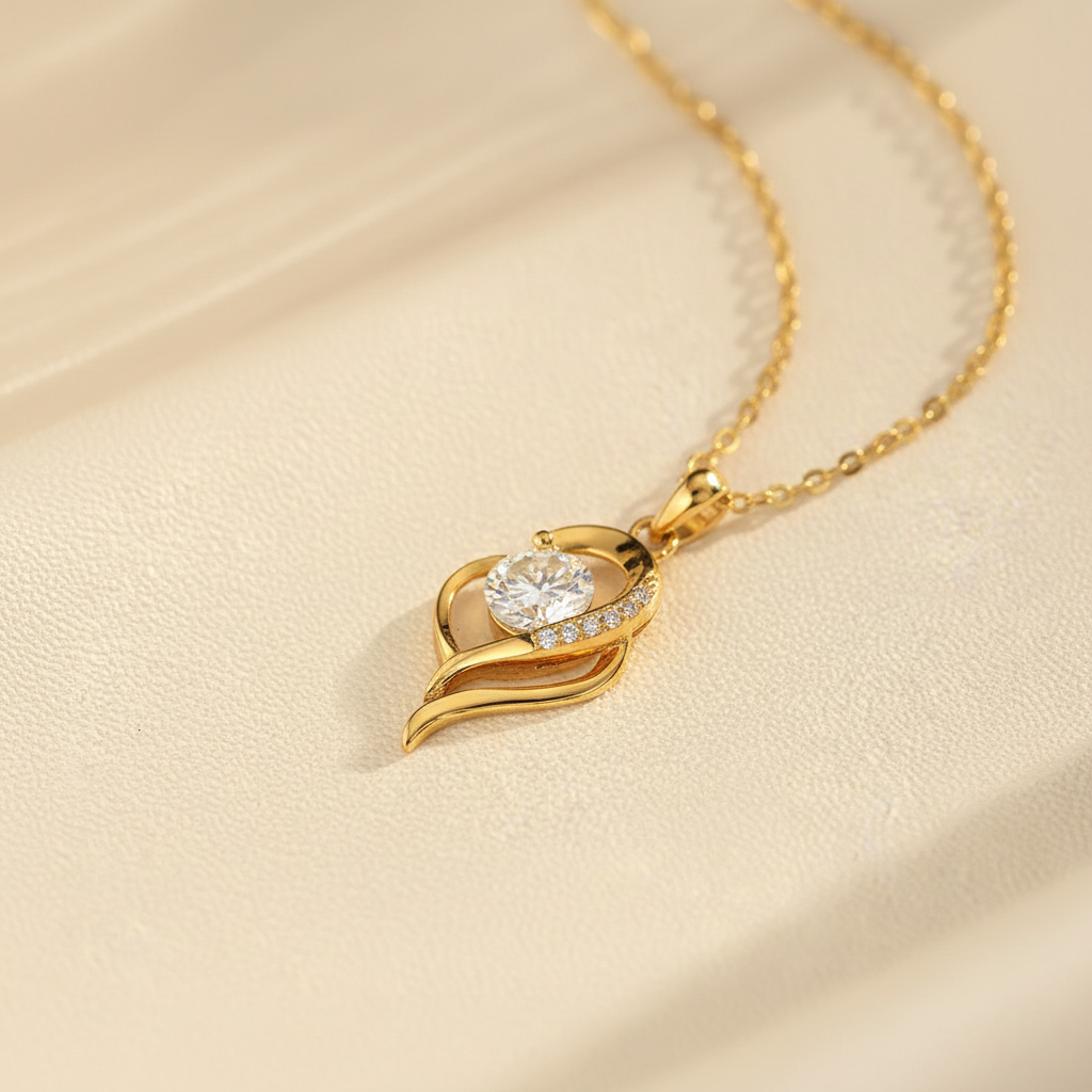 Elysian Bloom – 925 Sterling Silver Moissanite Necklace | 14K Gold-Plated Irregular Heart Pendant