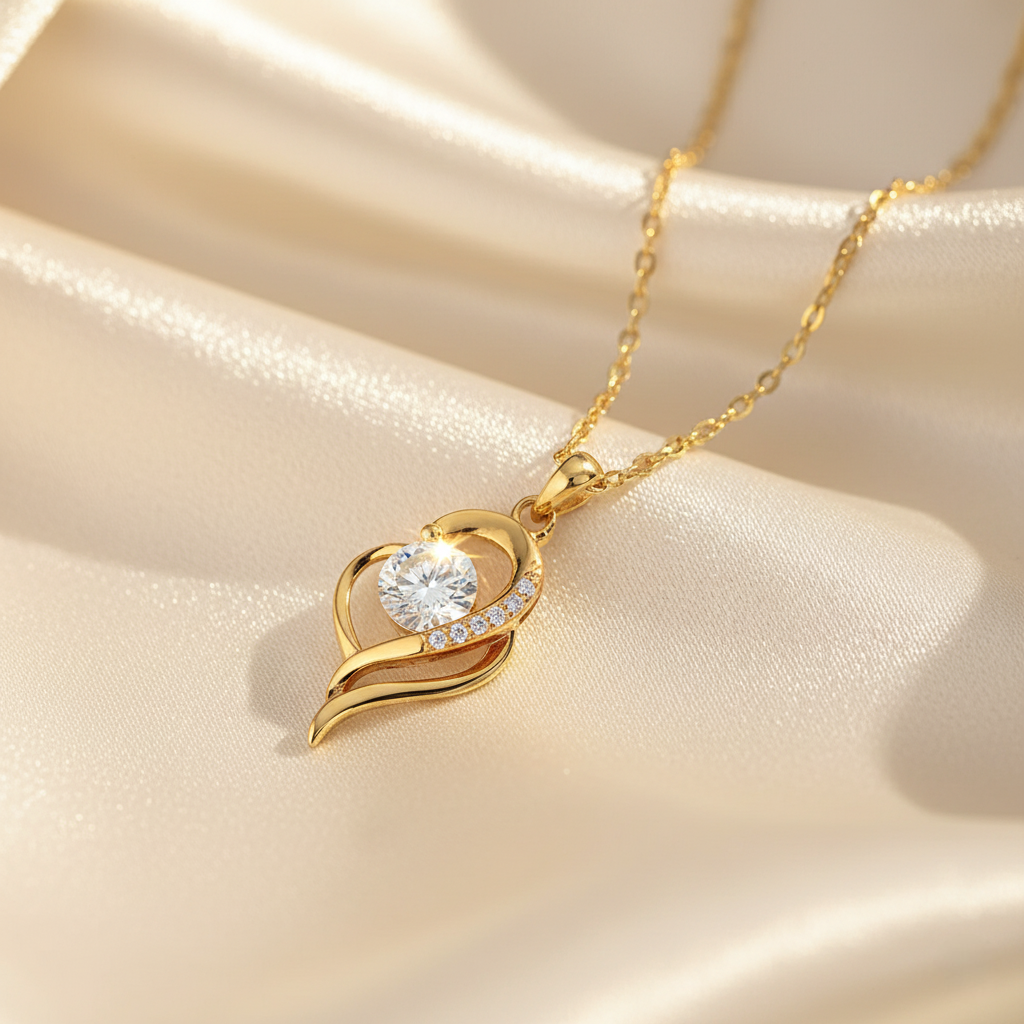 Elysian Bloom – 925 Sterling Silver Moissanite Necklace | 14K Gold-Plated Irregular Heart Pendant