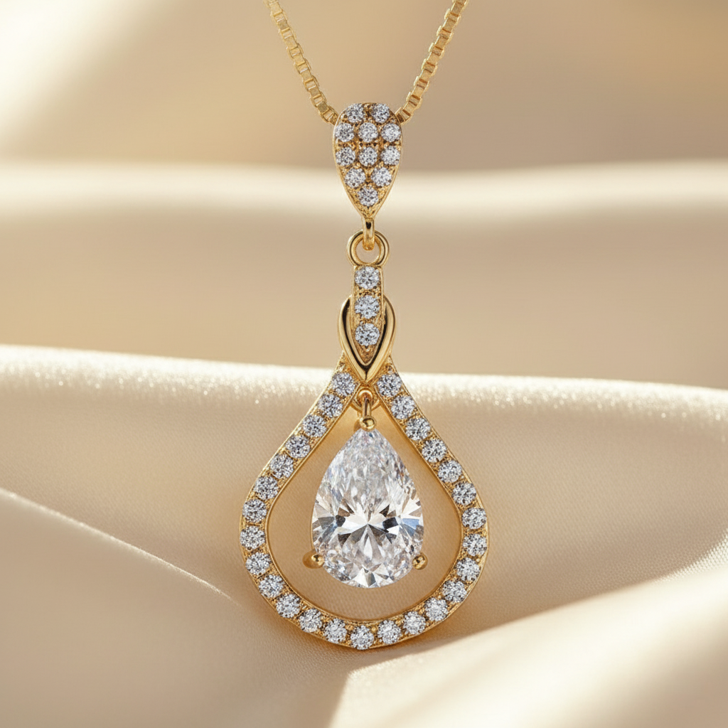 Celestial Drop – 925 Sterling Silver D-Color Moissanite Teardrop Necklace | 14K Gold-Plated Luxury Clavicle Chain