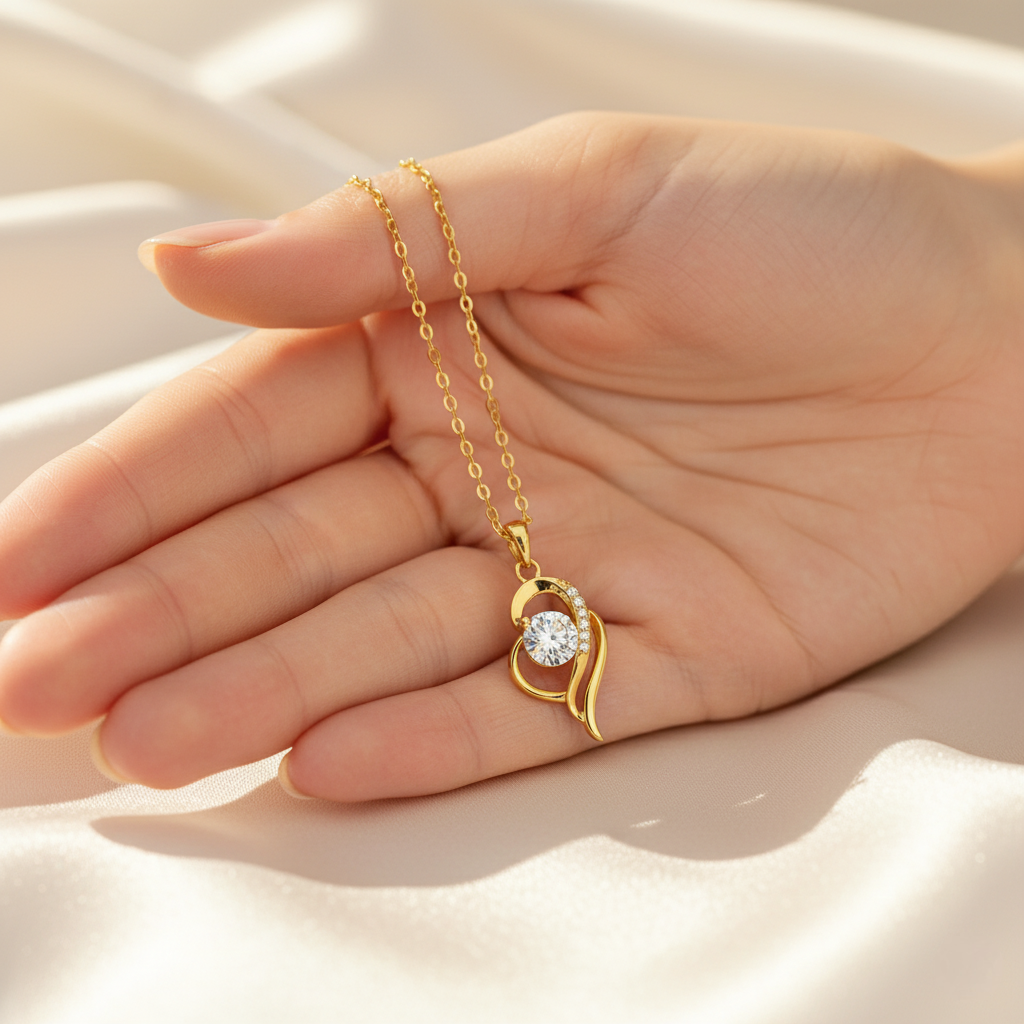 Elysian Bloom – 925 Sterling Silver Moissanite Necklace | 14K Gold-Plated Irregular Heart Pendant