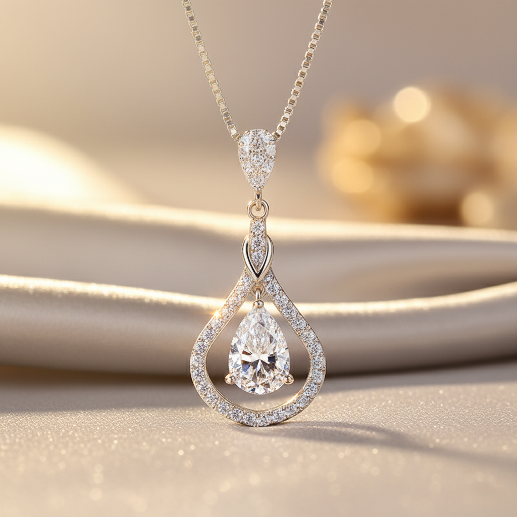 Celestial Drop – 925 Sterling Silver D-Color Moissanite Teardrop Necklace | 14K Gold-Plated Luxury Clavicle Chain