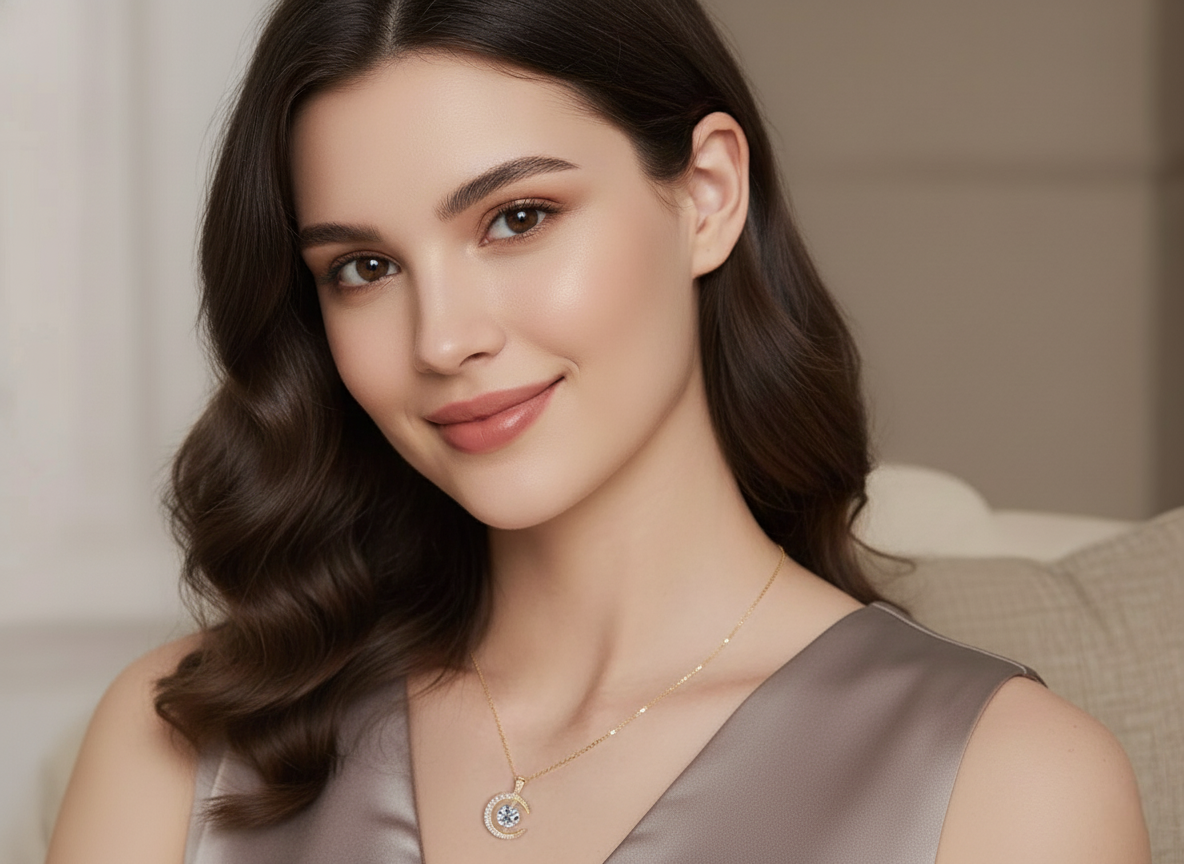 Lunar Radiance – 925 Sterling Silver Moon & Moissanite Necklace | Gold & Platinum Finishes